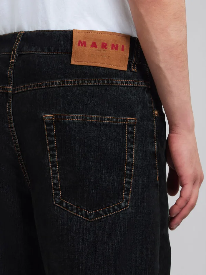 Black Flocked Denim Wideleg Jeans Men Marni Pants