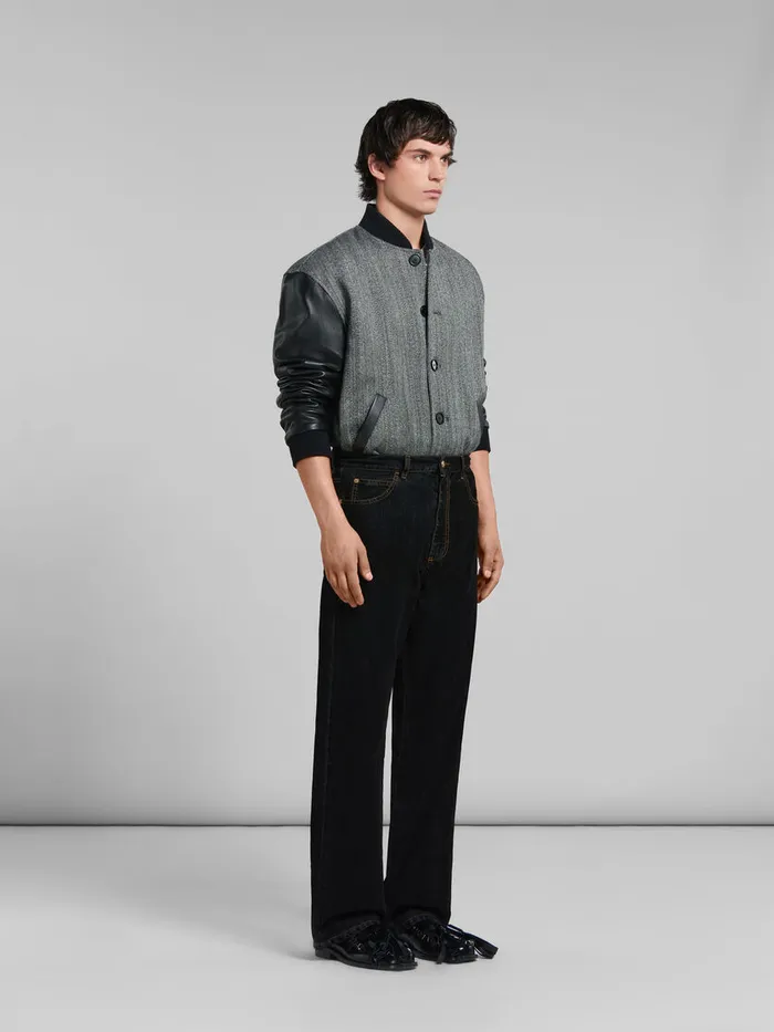 Black Flocked Denim Wideleg Jeans Men Marni Pants