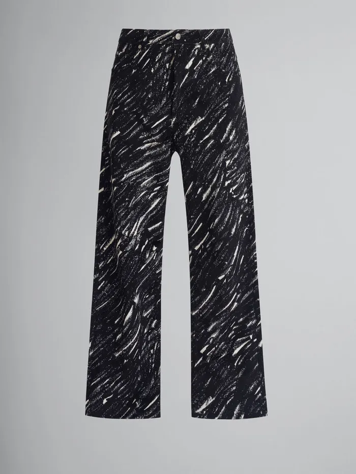 Black Flocked Denim Wideleg Jeans With Crayon Print Men Marni Pants