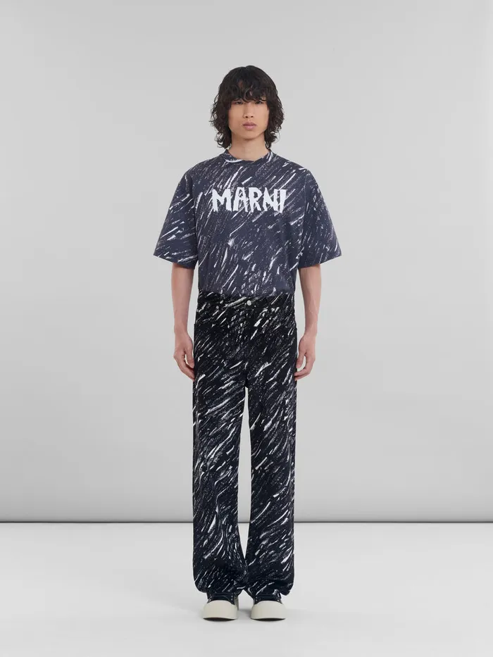 Black Flocked Denim Wideleg Jeans With Crayon Print Men Marni Pants