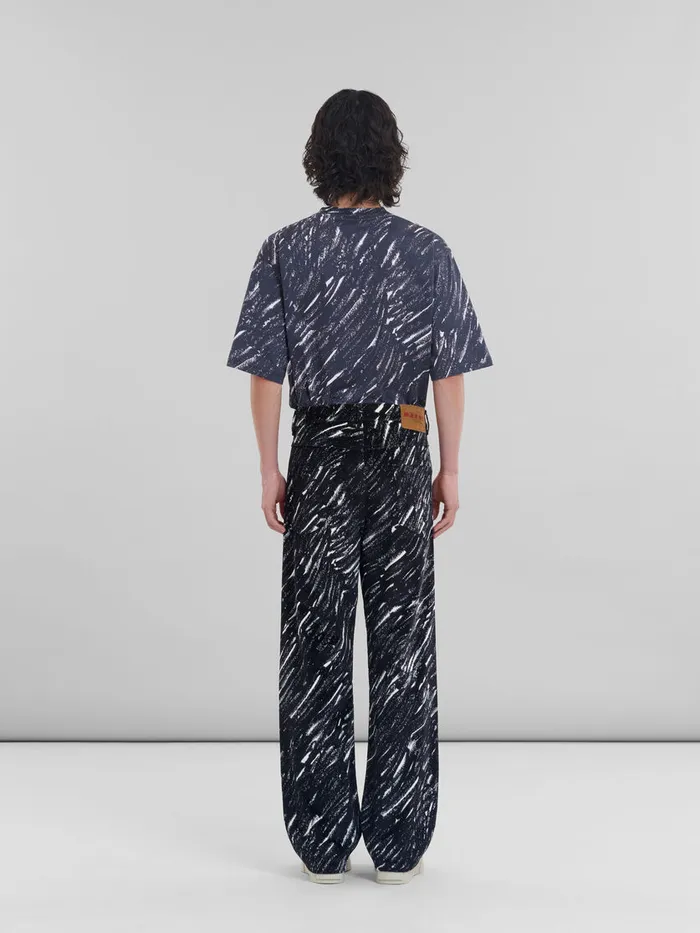 Black Flocked Denim Wideleg Jeans With Crayon Print Men Marni Pants