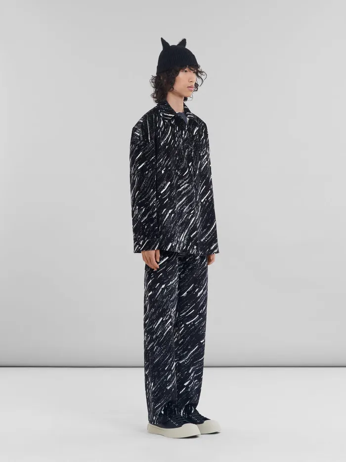 Black Flocked Denim Wideleg Jeans With Crayon Print Men Marni Pants