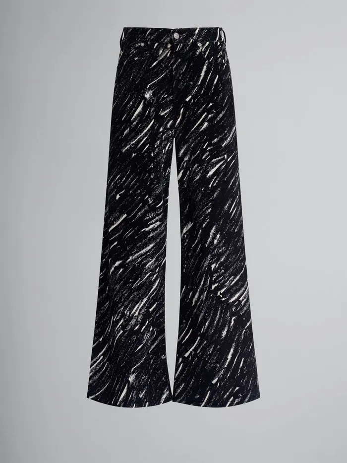 Black Flocked Loose Jeans With Crayon Print Women Marni Pants