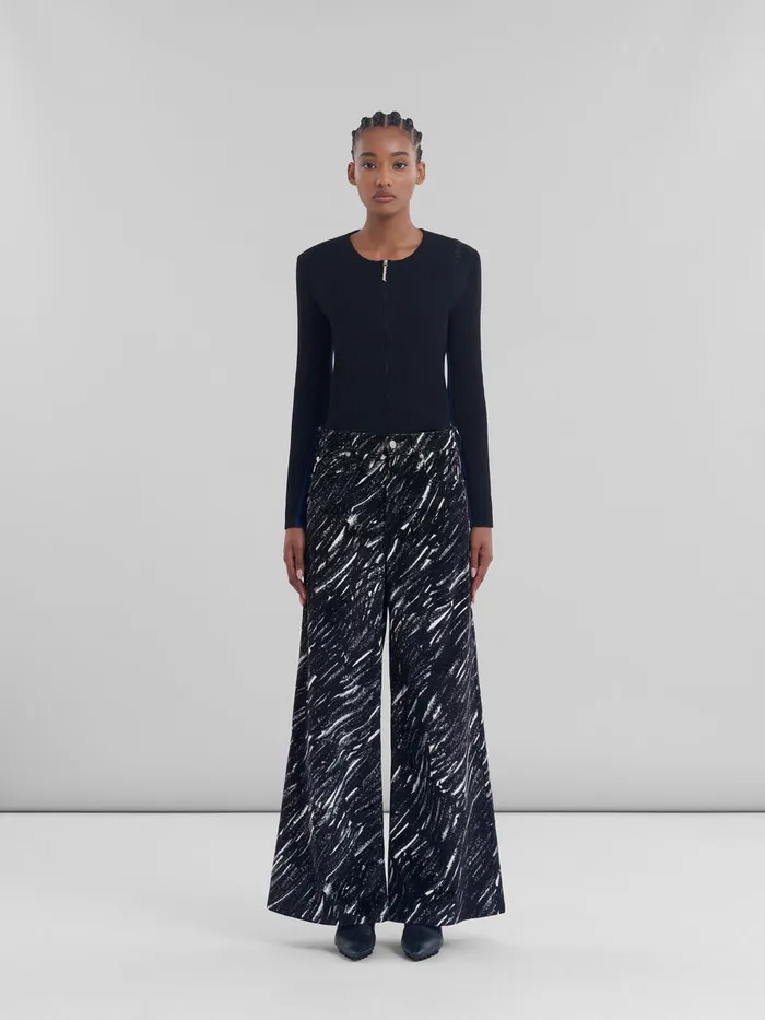 Black Flocked Loose Jeans With Crayon Print Women Marni Pants