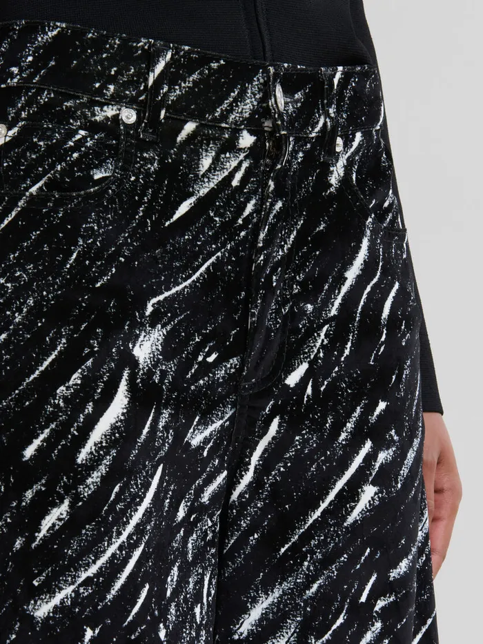 Black Flocked Loose Jeans With Crayon Print Women Marni Pants