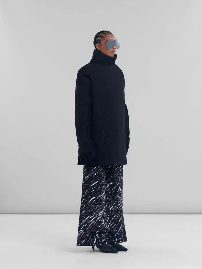 Black Flocked Loose Jeans With Crayon Print Women Marni Pants