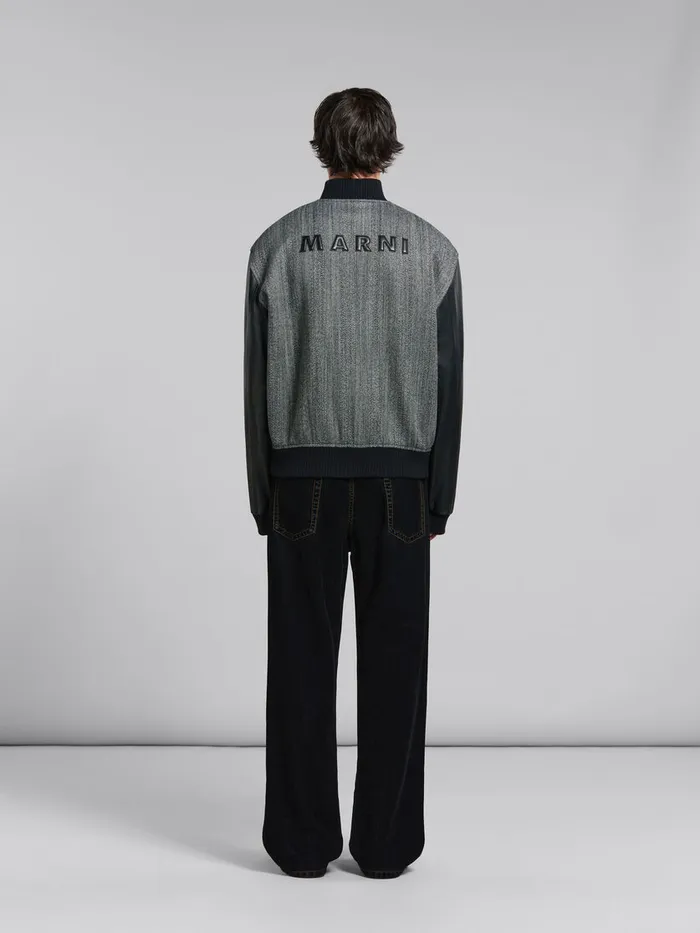 Black Herringbone Wool Jacket With Leather Sleeves Men Marni Coats and Jackets