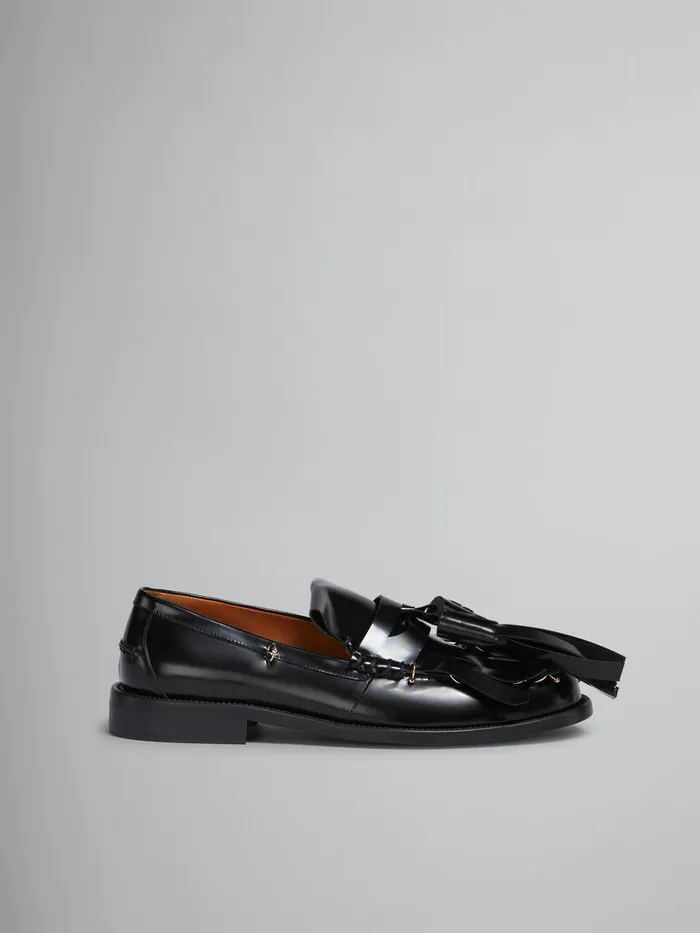 Black Leather Bambi Loafer With Maxi Tassels Men Marni Lace Up and Loafers