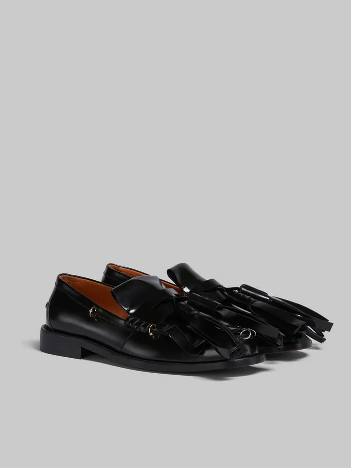 Black Leather Bambi Loafer With Maxi Tassels Men Marni Lace Up and Loafers