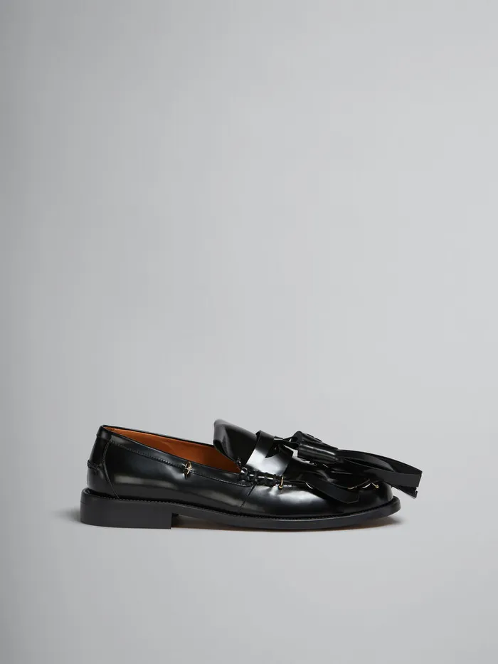 Black Leather Bambi Loafer With Maxi Tassels Women Marni Flats
