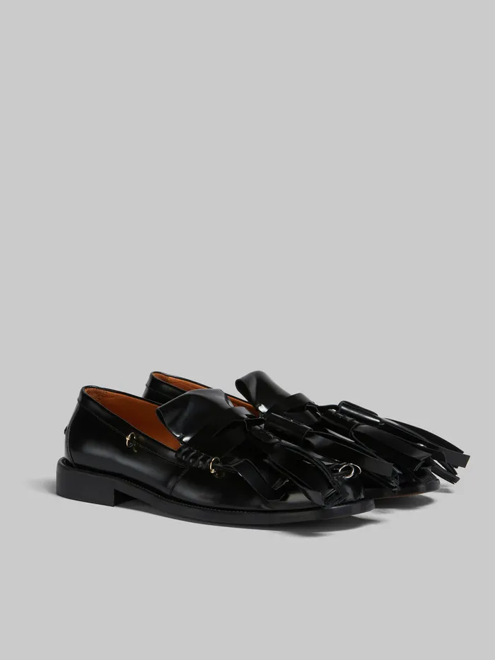 Black Leather Bambi Loafer With Maxi Tassels Women Marni Flats