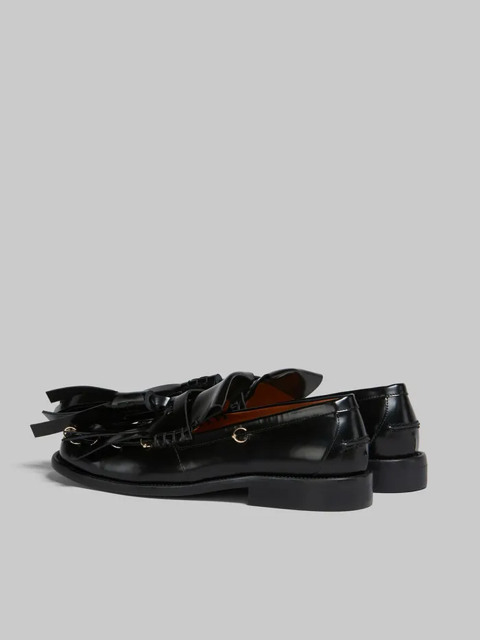 Black Leather Bambi Loafer With Maxi Tassels Women Marni Flats