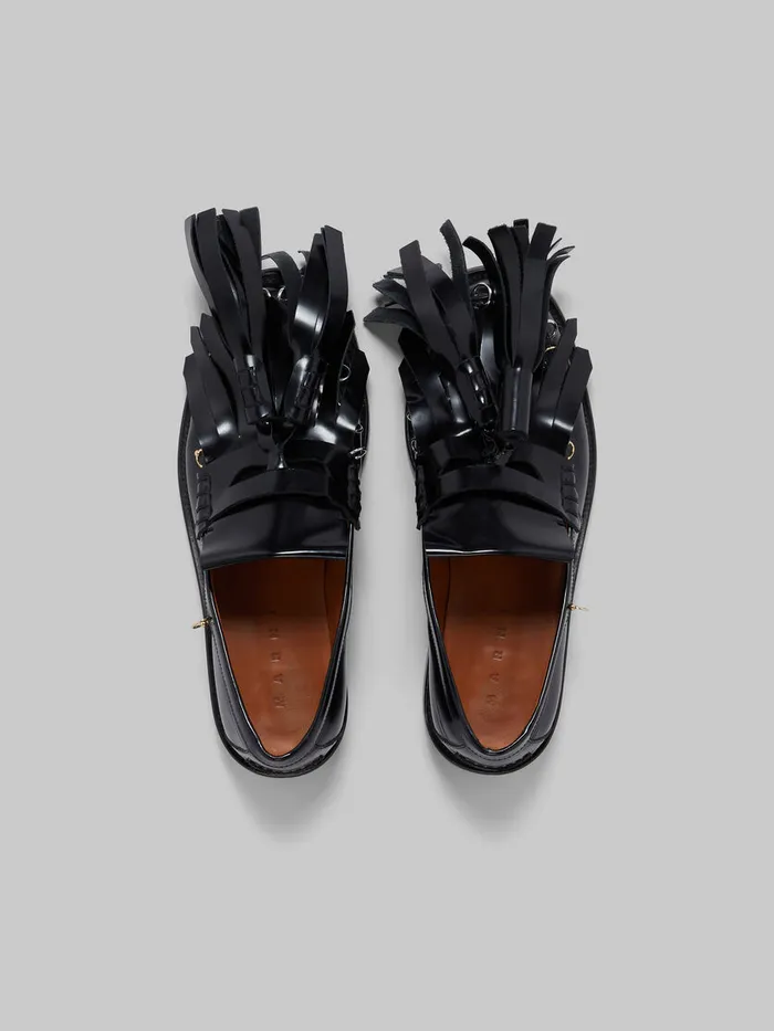 Black Leather Bambi Loafer With Maxi Tassels Women Marni Flats