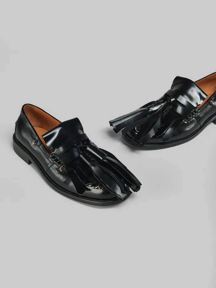 Black Leather Bambi Loafer With Maxi Tassels Women Marni Flats