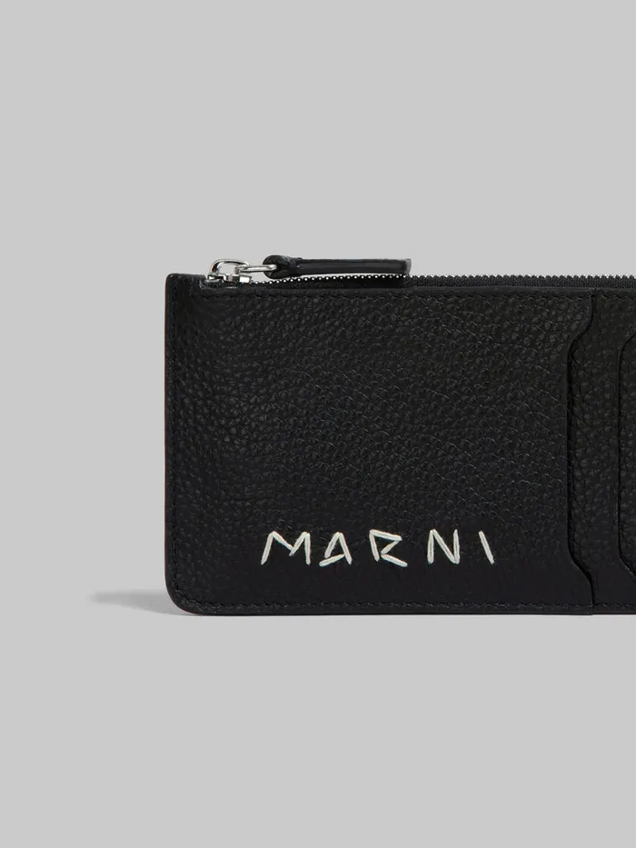 Black Leather Card Case With Marni Mending Men Marni Wallets and Small Leather Goods