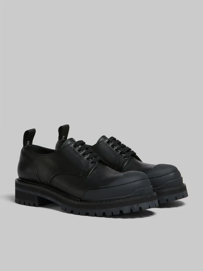 Black Leather Dada Army Derby Shoe Men Marni Lace Up and Loafers