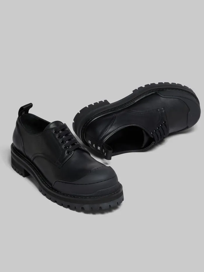 Black Leather Dada Army Derby Shoe Men Marni Lace Up and Loafers