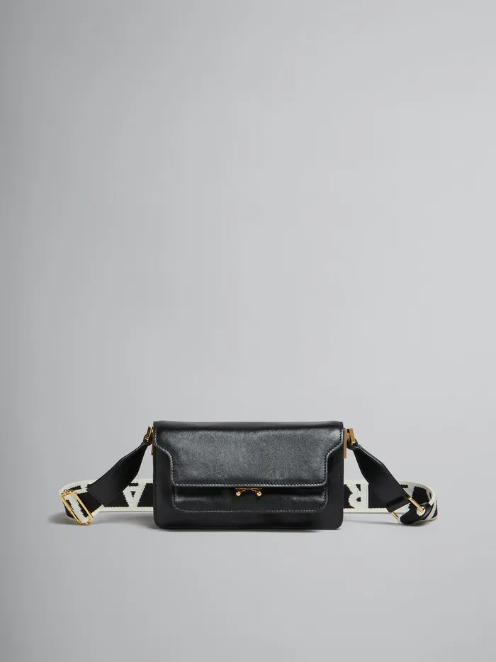 Black Leather EW Soft Trunk Bag With Logo Strap Women Marni Shoulder Bags