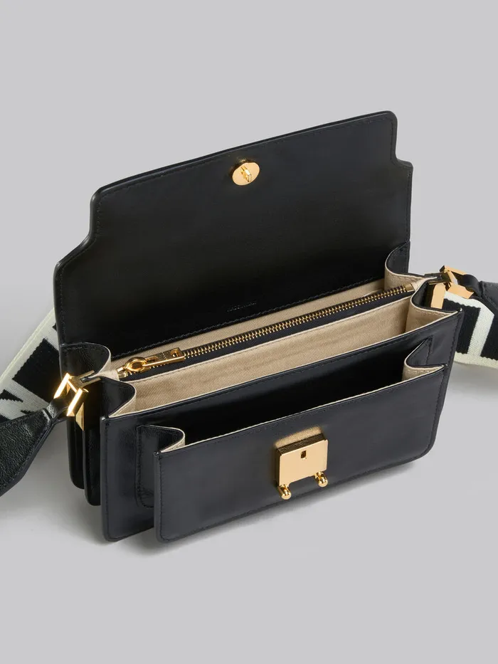 Black Leather EW Soft Trunk Bag With Logo Strap Women Marni Shoulder Bags
