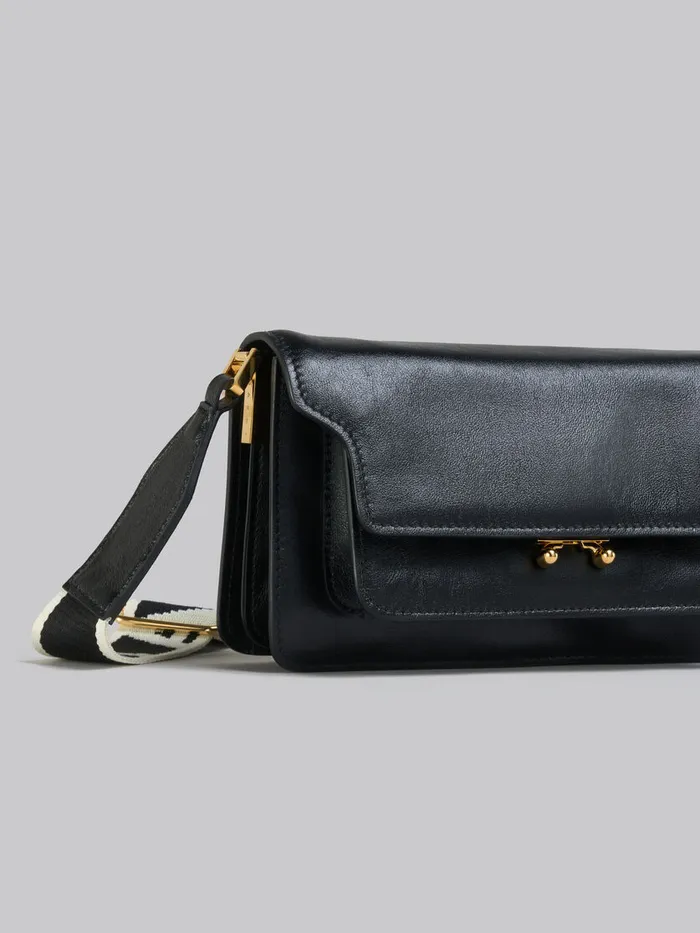 Black Leather EW Soft Trunk Bag With Logo Strap Women Marni Shoulder Bags