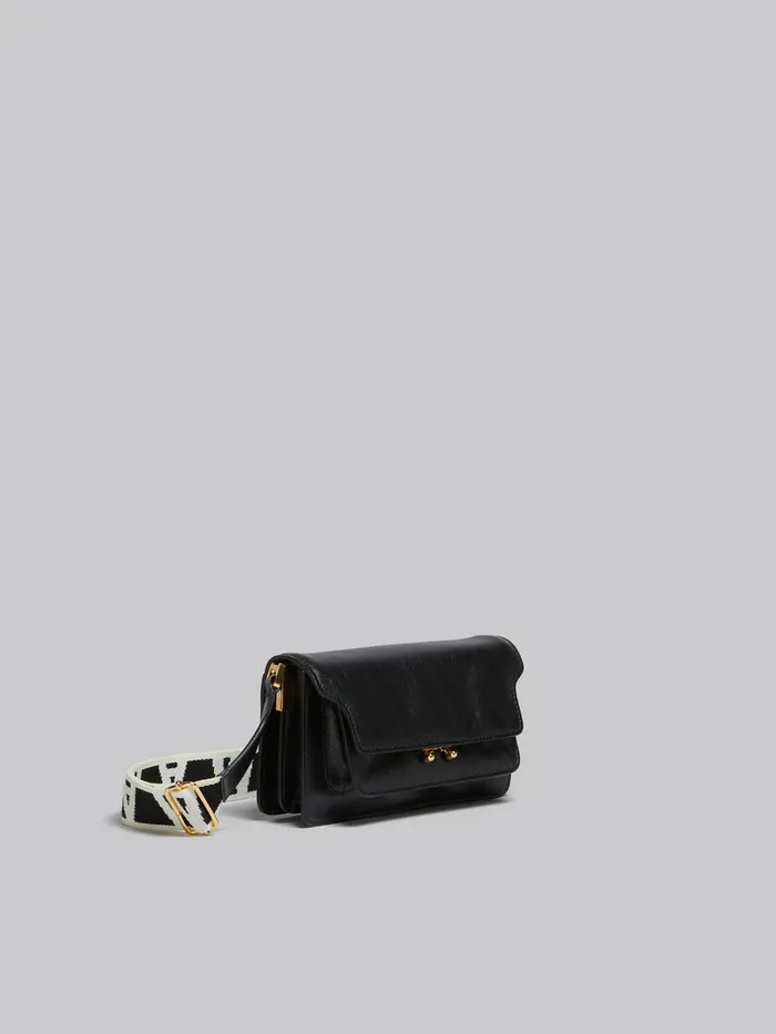 Black Leather EW Soft Trunk Bag With Logo Strap Women Marni Shoulder Bags