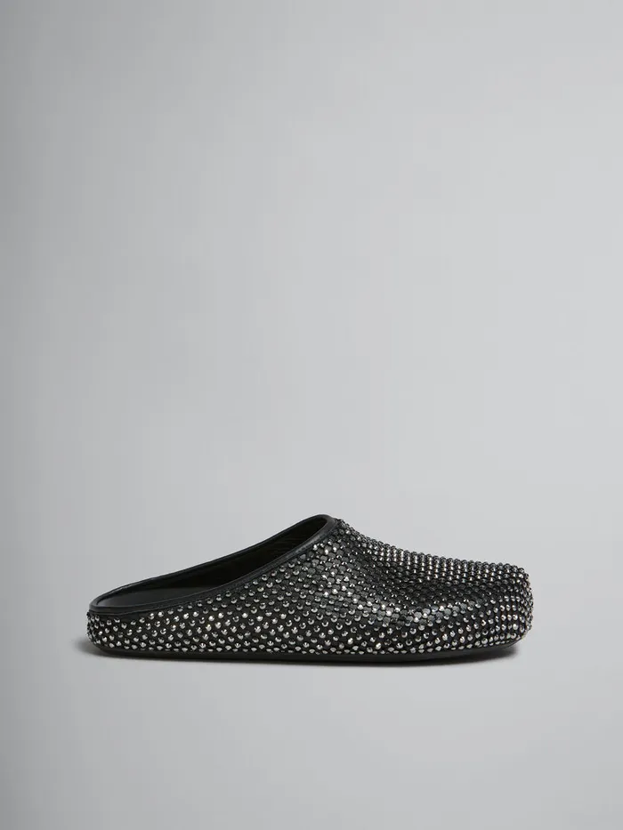 Black Leather Fussbett Sabot With Rhinestones Men Marni Fussbett Sabot