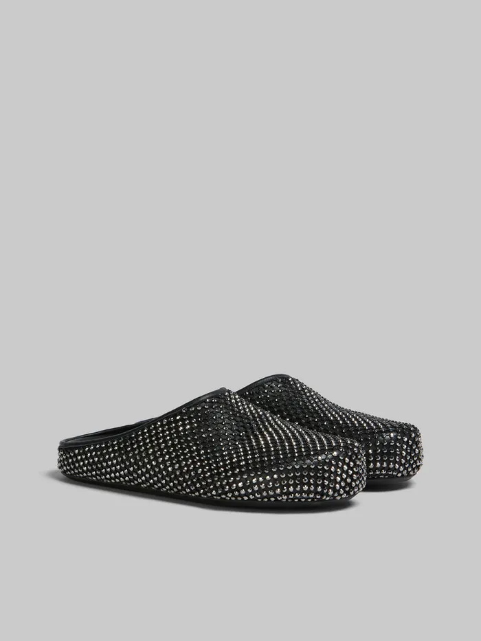 Black Leather Fussbett Sabot With Rhinestones Men Marni Fussbett Sabot
