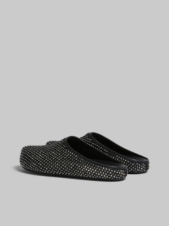 Black Leather Fussbett Sabot With Rhinestones Men Marni Fussbett Sabot