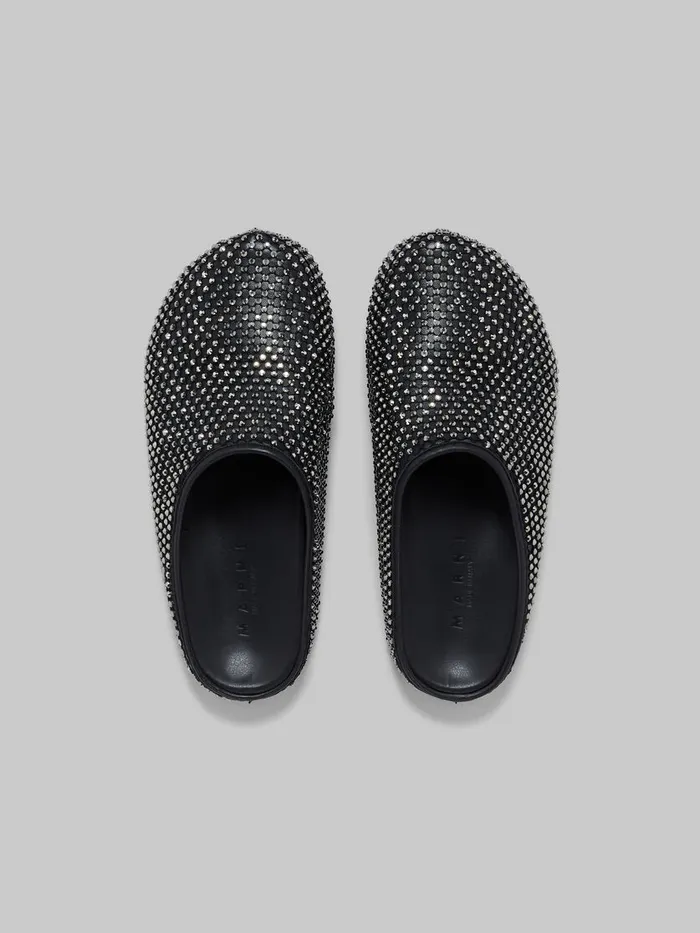 Black Leather Fussbett Sabot With Rhinestones Men Marni Fussbett Sabot