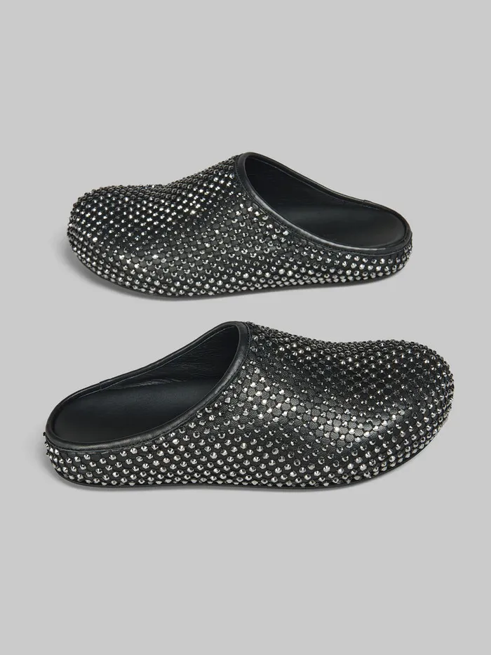 Black Leather Fussbett Sabot With Rhinestones Men Marni Fussbett Sabot