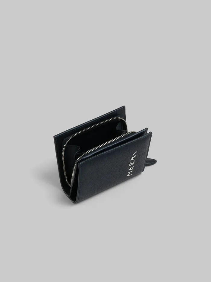 Black Leather Ziparound Bifold Wallet With Marni Mending Women Marni Wallets and Small Leather Goods