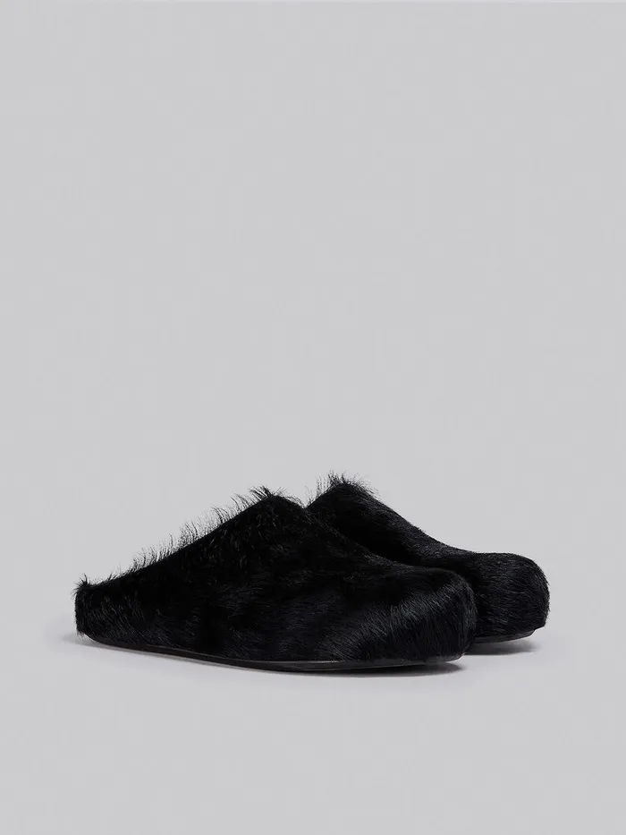 Black Long Haircalfskin Fussbett Sabot Men Marni Fussbett Sabot