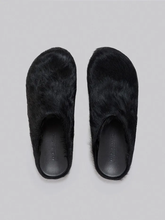 Black Long Haircalfskin Fussbett Sabot Men Marni Fussbett Sabot