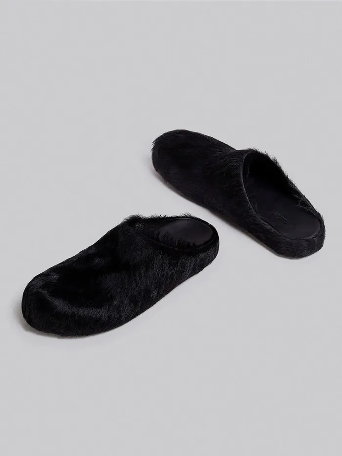 Black Long Haircalfskin Fussbett Sabot Men Marni Fussbett Sabot