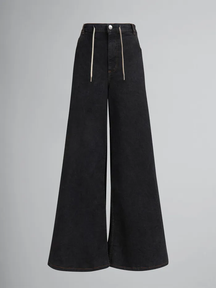 Black Marble Denim Wideleg Jeans Women Marni Pants