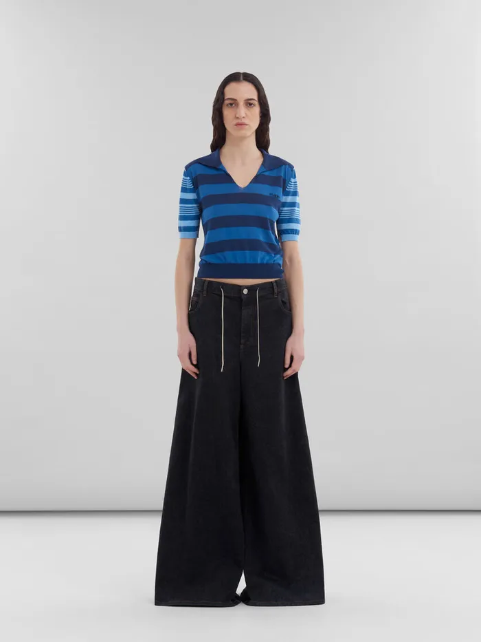 Black Marble Denim Wideleg Jeans Women Marni Pants
