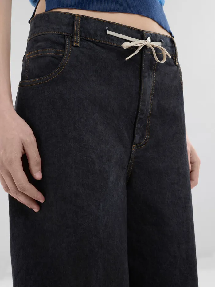 Black Marble Denim Wideleg Jeans Women Marni Pants