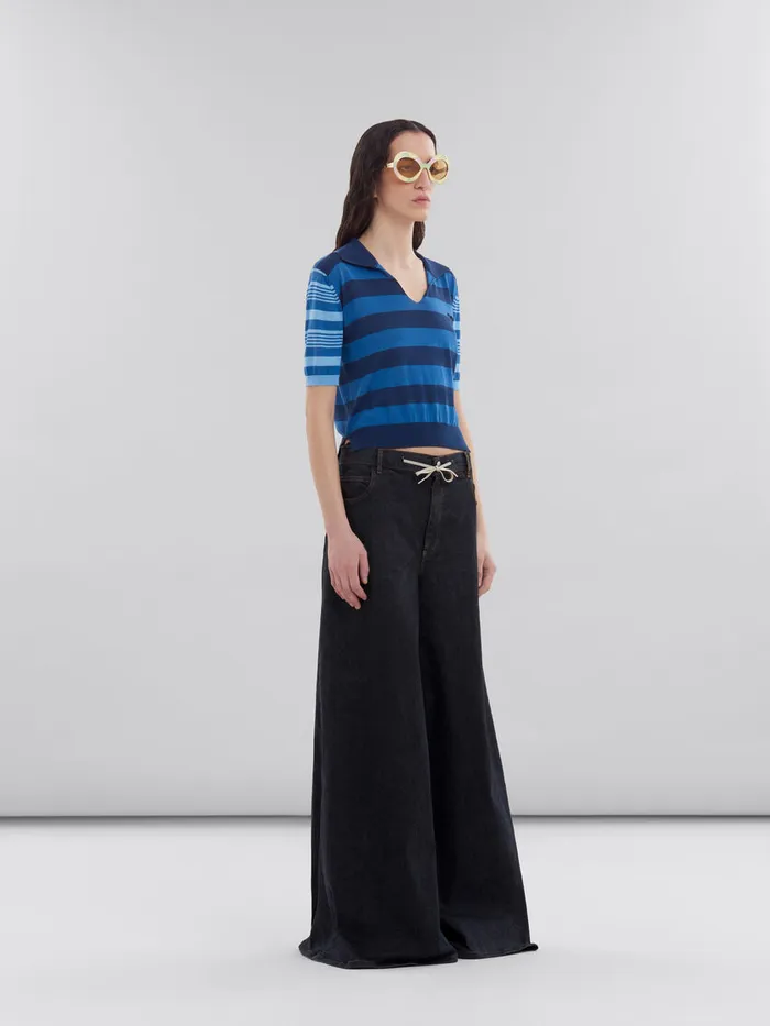 Black Marble Denim Wideleg Jeans Women Marni Pants