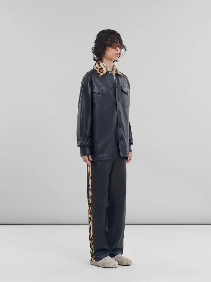 Black Nappa Leather Jogging Trousers Men Marni Pants
