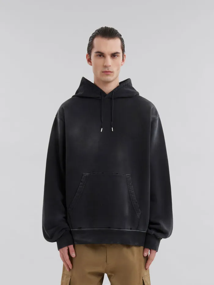Black Organic Cotton Hoodie With Marni Mending Men Marni Sweatshirts