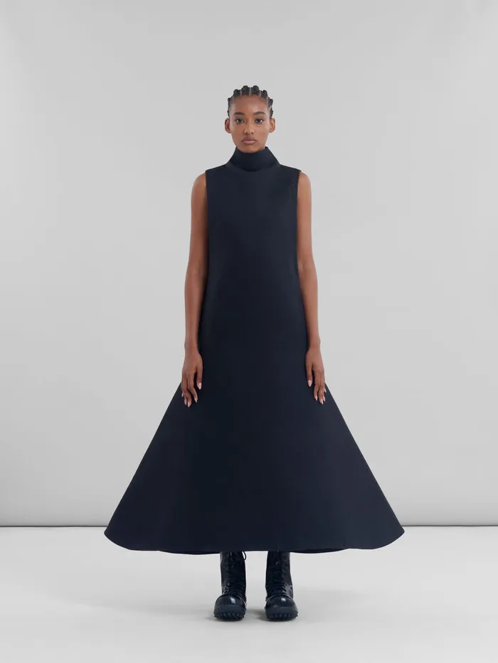 Black Organic Cotton Satin Aline Dress Women Marni Dresses
