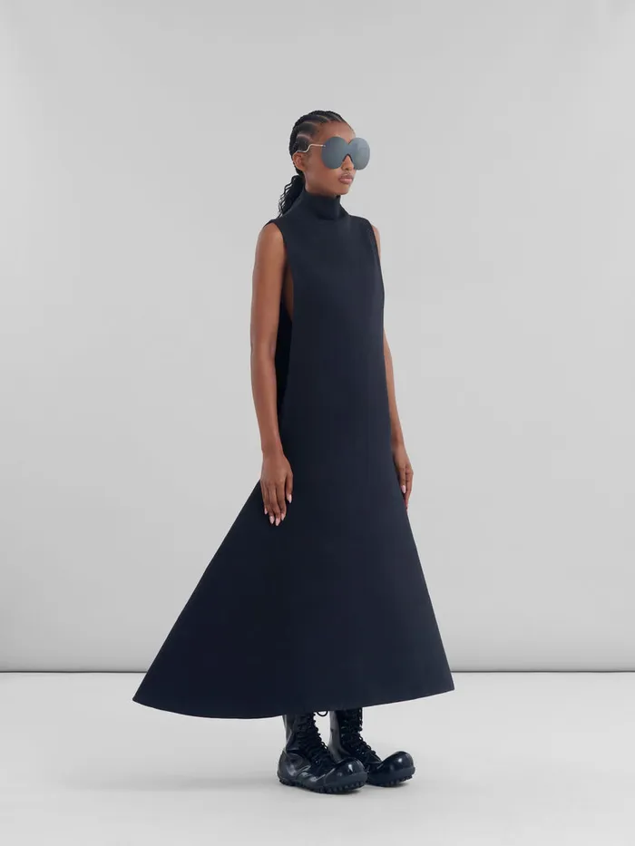 Black Organic Cotton Satin Aline Dress Women Marni Dresses