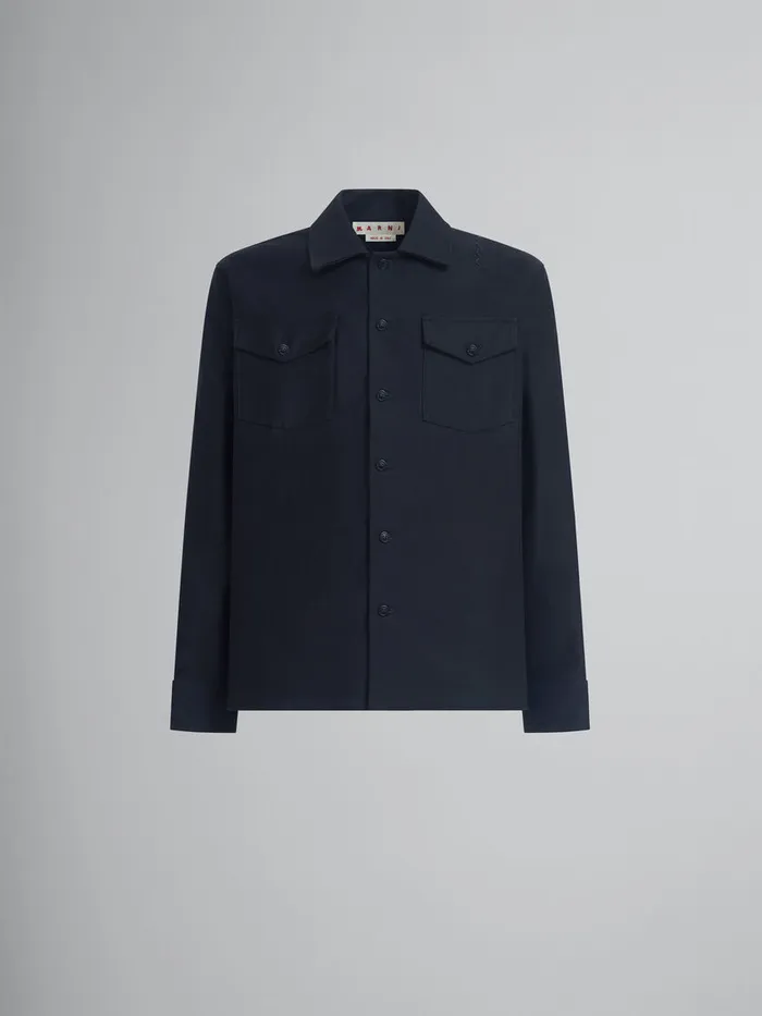 Black Organic Cotton Satin Shirt Men Marni Tops and TShirts