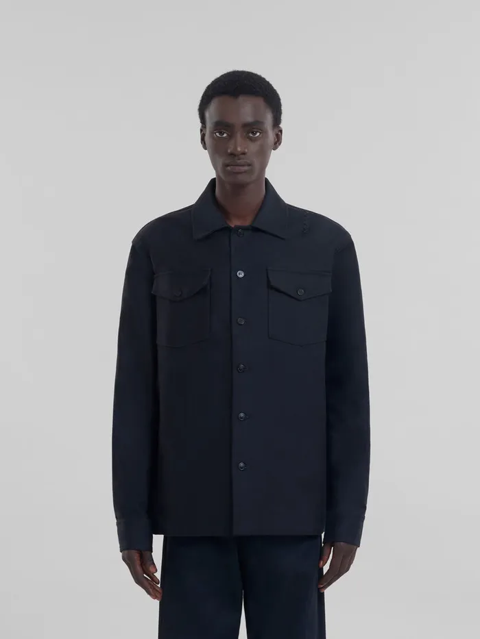 Black Organic Cotton Satin Shirt Men Marni Tops and TShirts