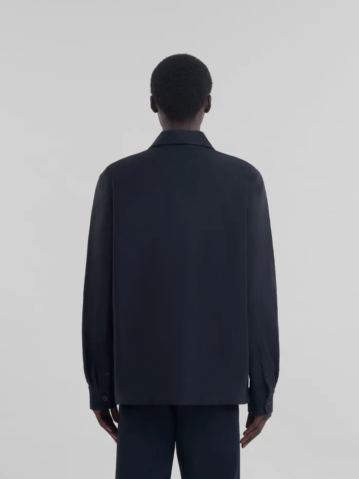 Black Organic Cotton Satin Shirt Men Marni Tops and TShirts