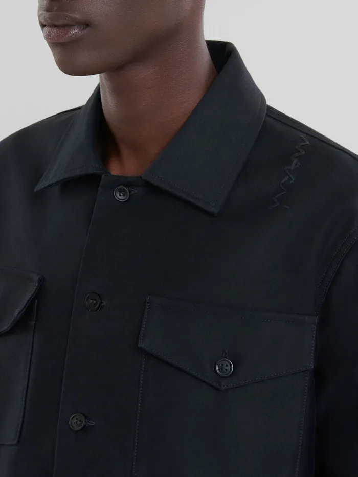 Black Organic Cotton Satin Shirt Men Marni Tops and TShirts