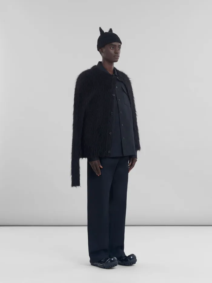 Black Organic Cotton Satin Shirt Men Marni Tops and TShirts