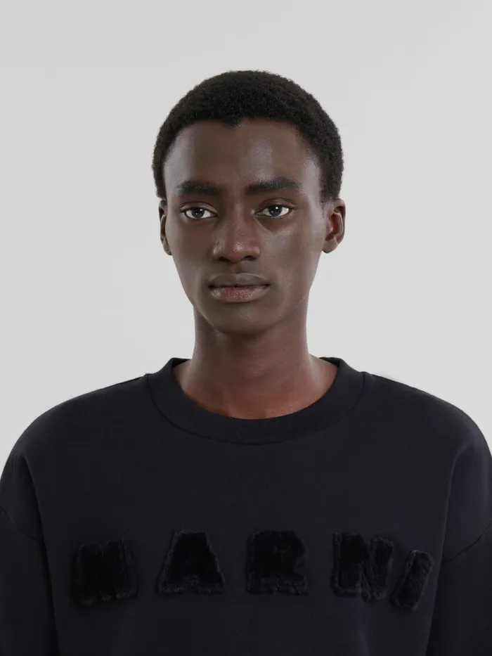 Black Organic Cotton Sweatshirt With Marni Logo Men Marni Sweatshirts