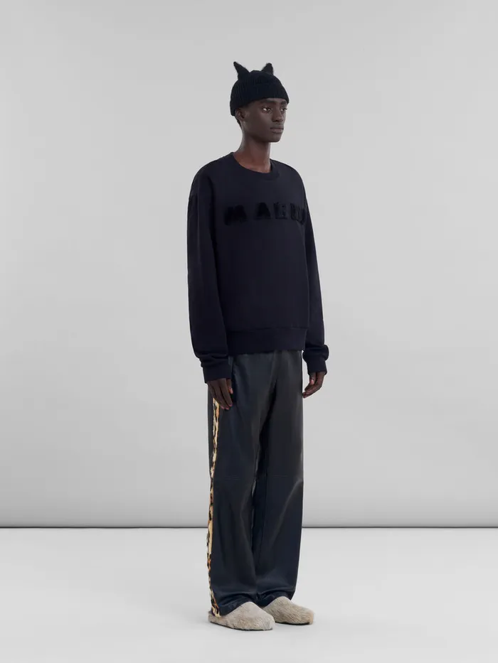 Black Organic Cotton Sweatshirt With Marni Logo Men Marni Sweatshirts