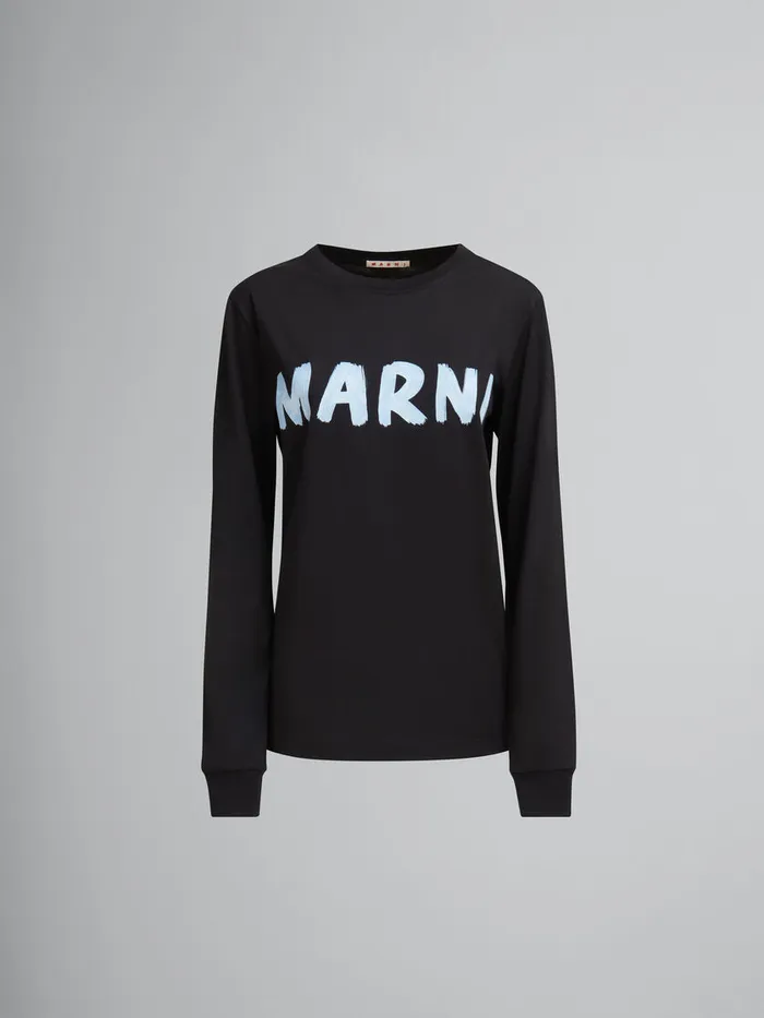 Black Organic Cotton Tshirt With Logo Women Marni Tops and TShirts